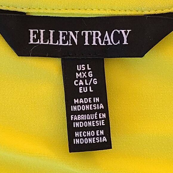 Ellen Tracy Womens Yellow Tab Sleeves Button Front Blouse Large - Picture 3 of 14